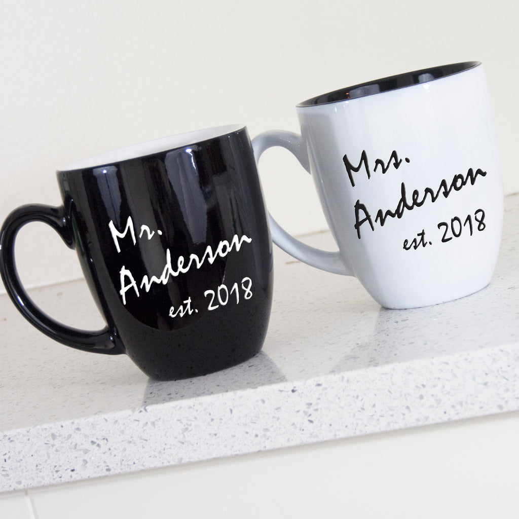 personalized black and white mug