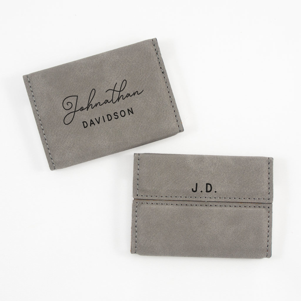 Personalized Leatherette Business Card Holder - Compact Card Case Personalized Leatherette Business Card Holder - Compact Card Case