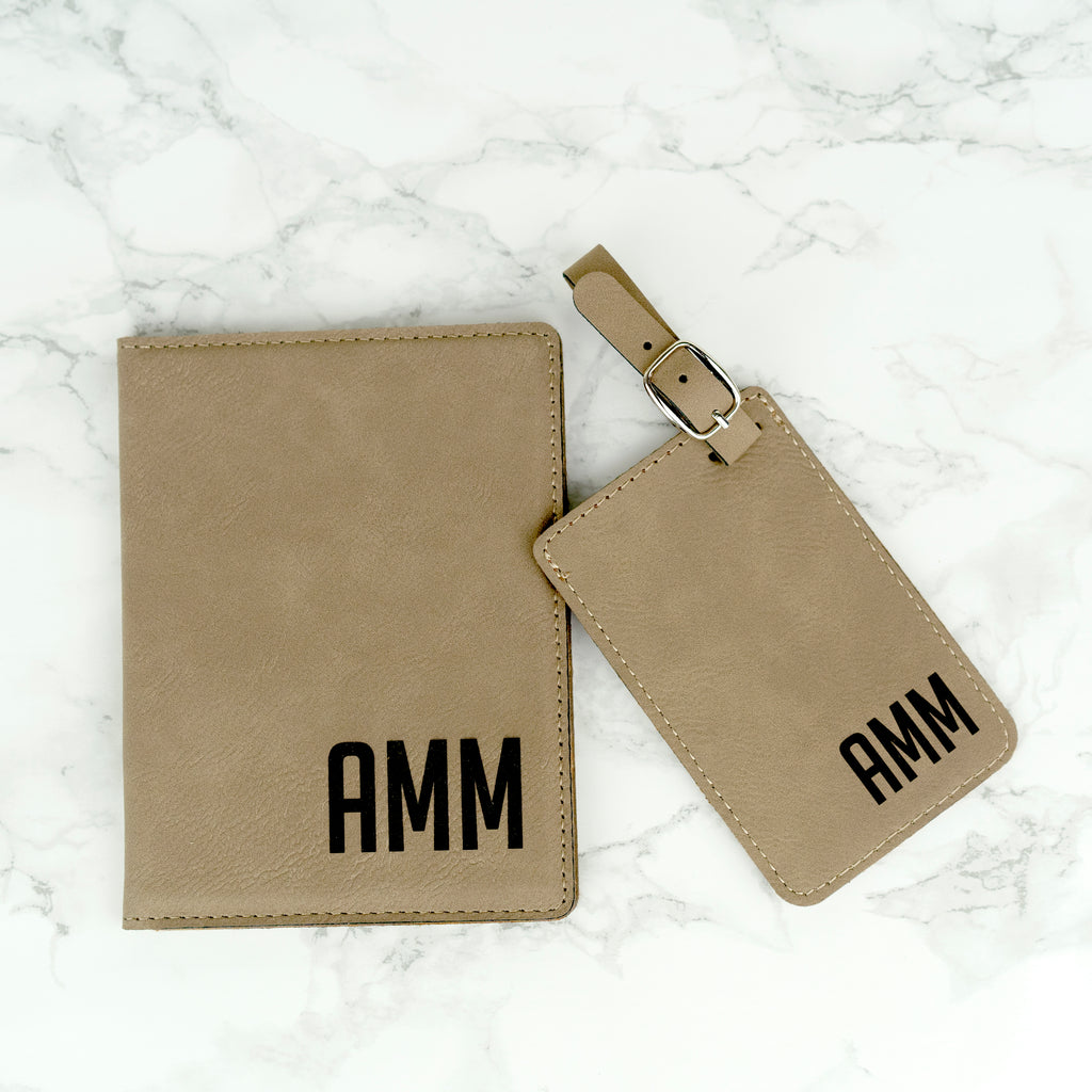 Personalized Leather Passport and Luggage Tag Set