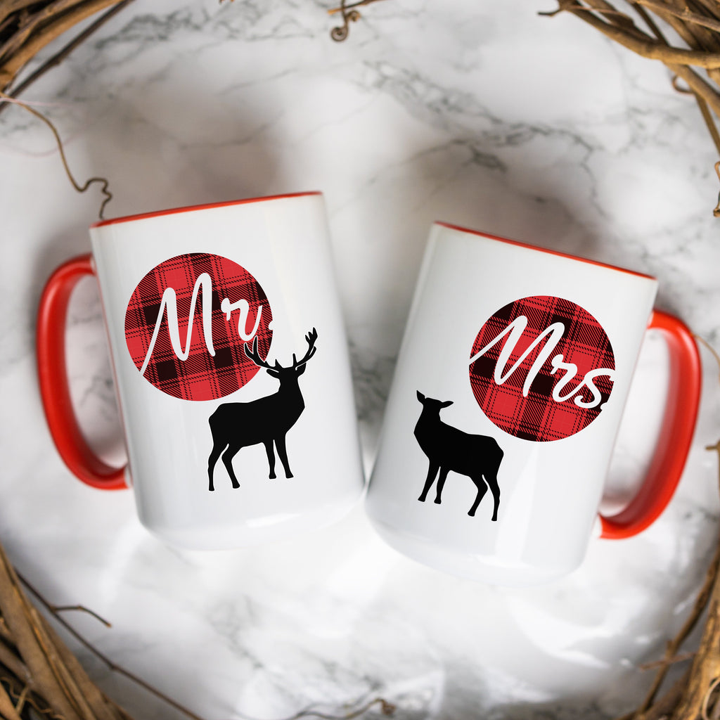 customized Christmas Gift Plaid Deer Newlywed Mugs Bridal Shower Gift Anniversary Couple Mugs