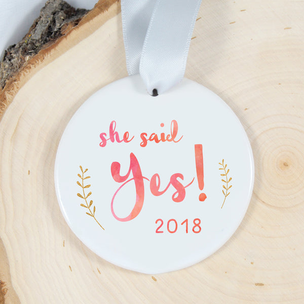 she said yes personalized engagement ornament