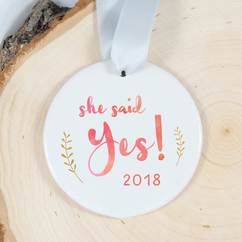 she said yes personalized engagement ornament
